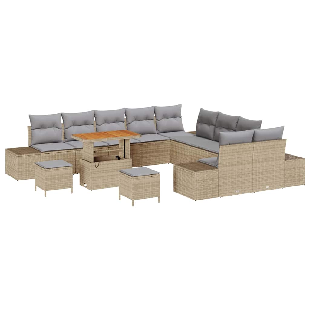 Set Divano da Giardino con cuscino 13 pcs Beige polyrattan