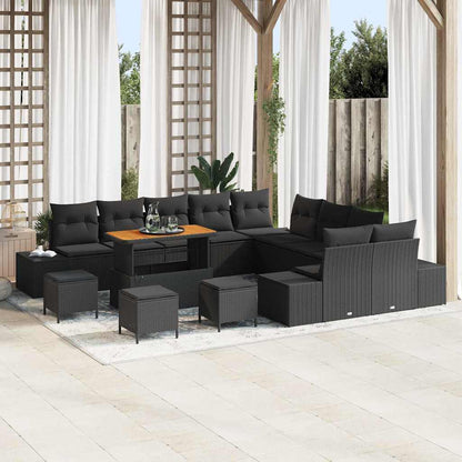 Set Divano da Giardino con cuscino 14 pcs Nero polyrattan