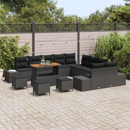 Set Divano da Giardino con cuscino 14 pcs Nero polyrattan
