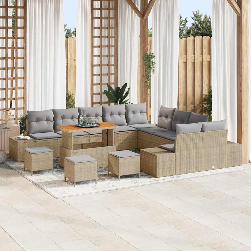 Set Divano da Giardino con cuscino 14 pcs Beige polyrattan