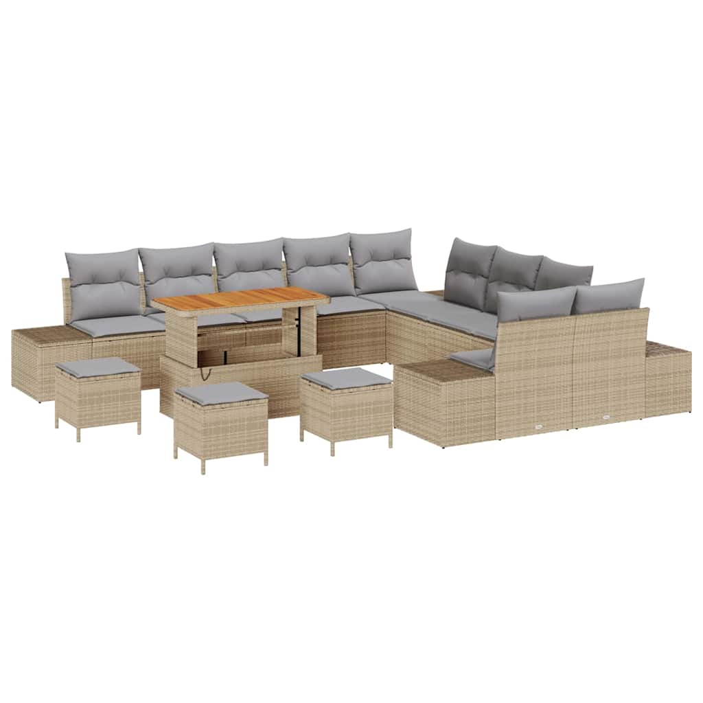 Set Divano da Giardino con cuscino 14 pcs Beige polyrattan