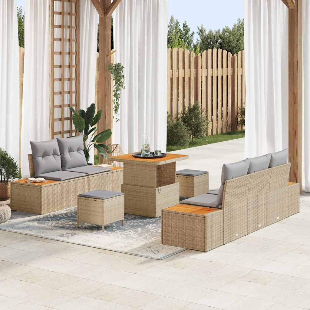 Set Divano da Giardino 8 pcs Beige polyrattan