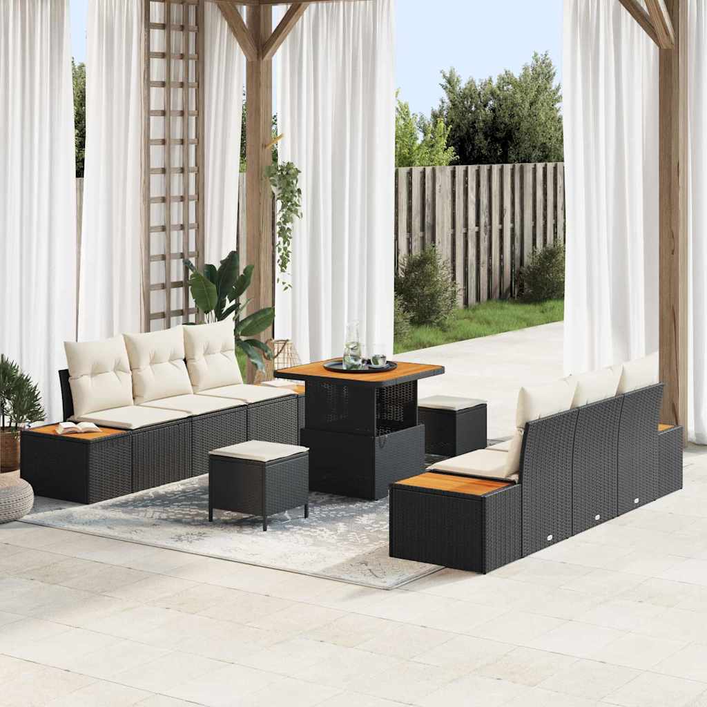 Set Divano da Giardino 9 pcs Nero polyrattan