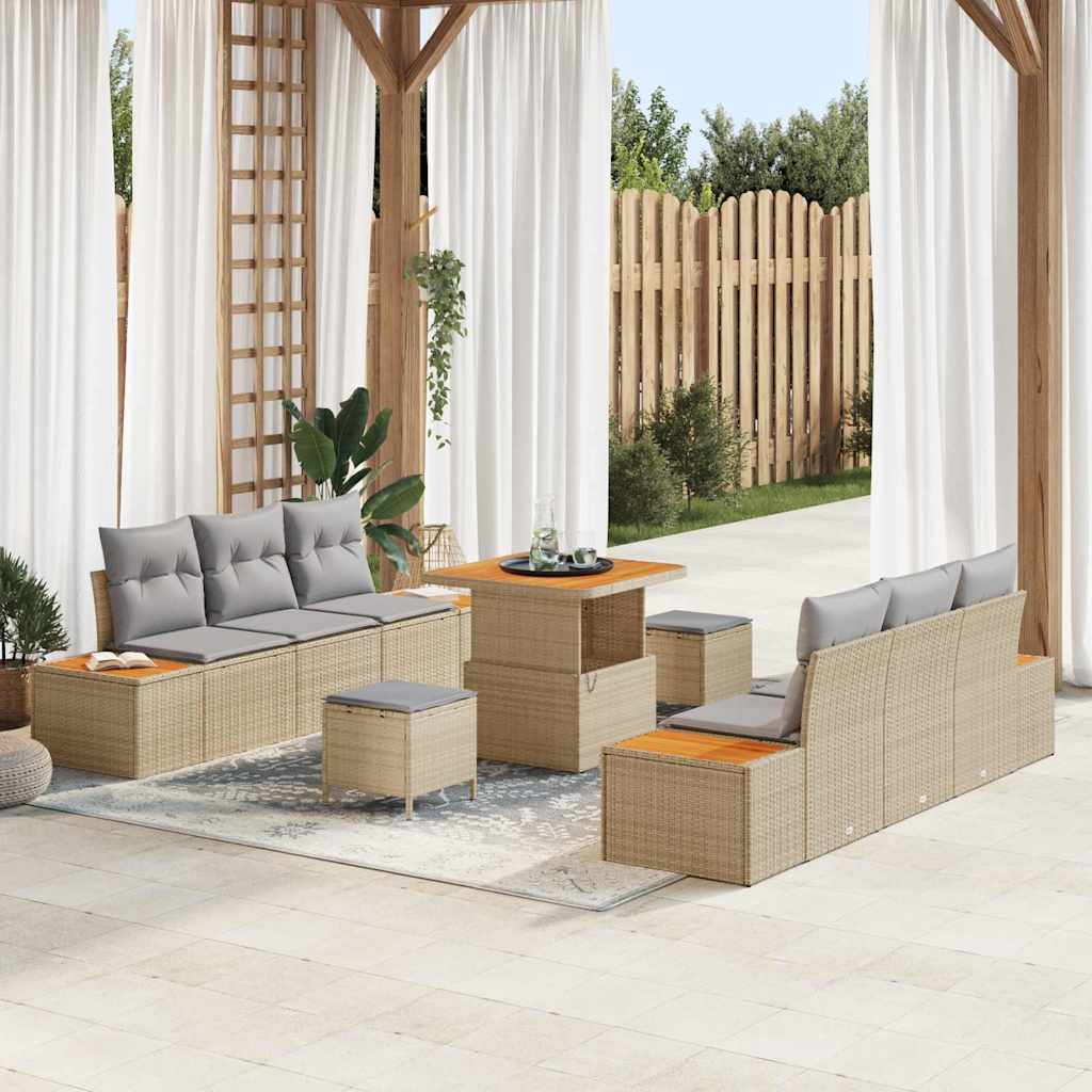 Set Divano da Giardino 9 pcs Beige polyrattan