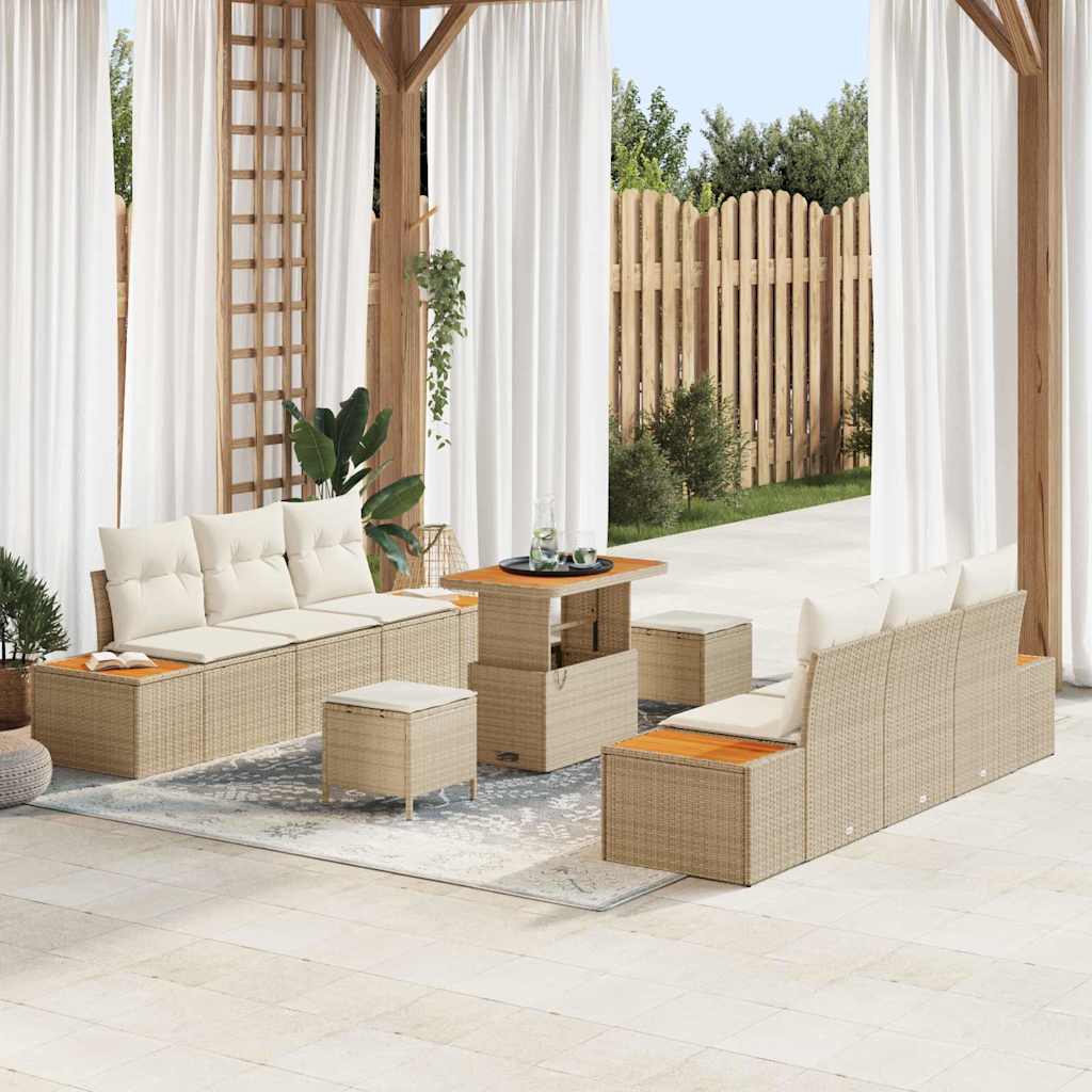 Set Divano da Giardino 9 pcs Beige polyrattan