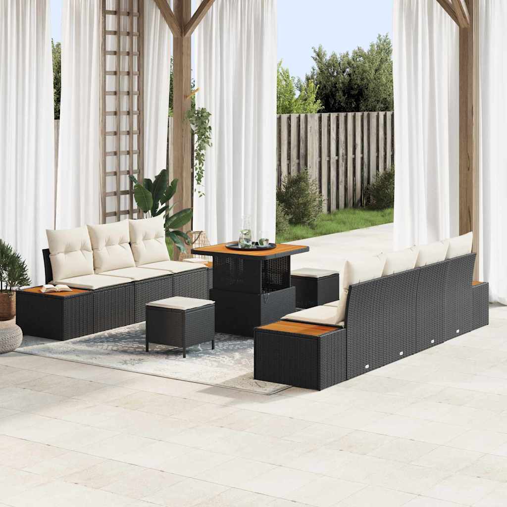 Set Divano da Giardino 10 pcs Nero polyrattan