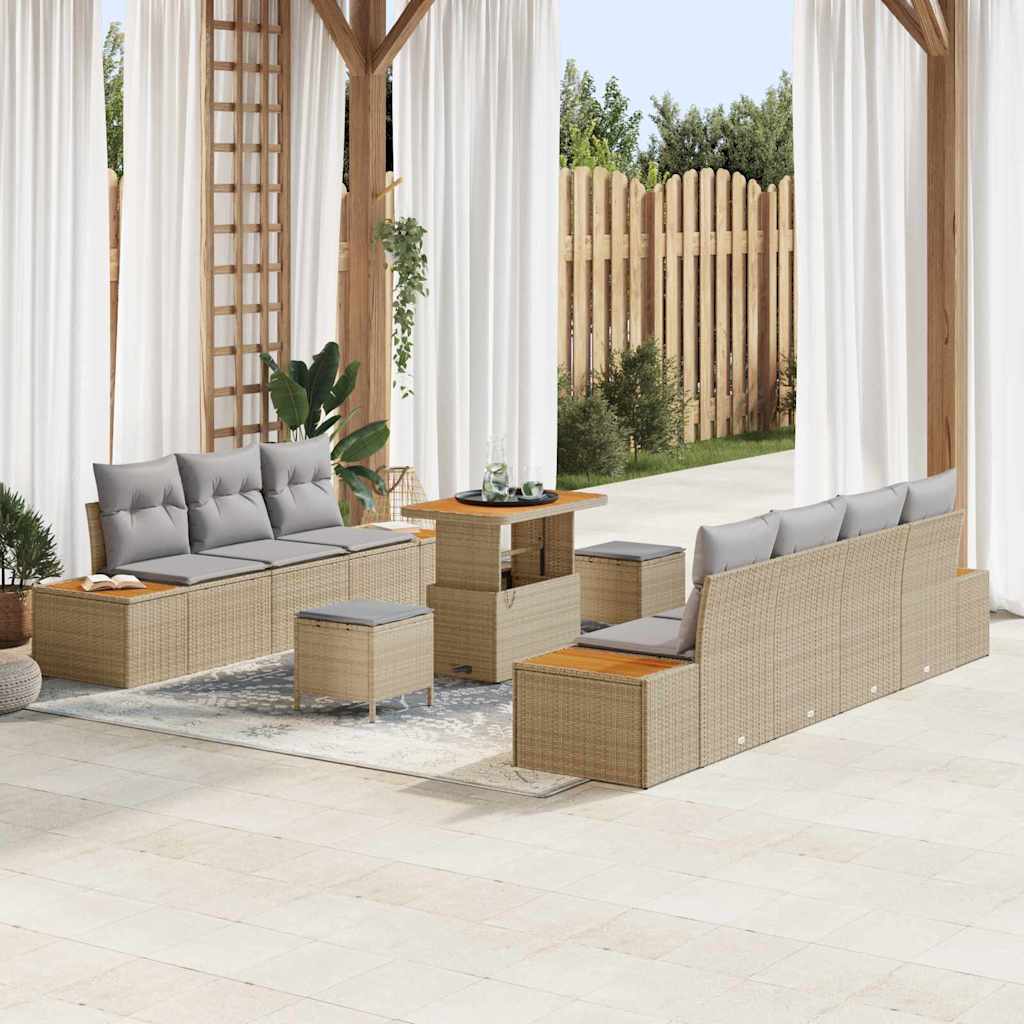 Set Divano da Giardino 10 pcs Beige polyrattan