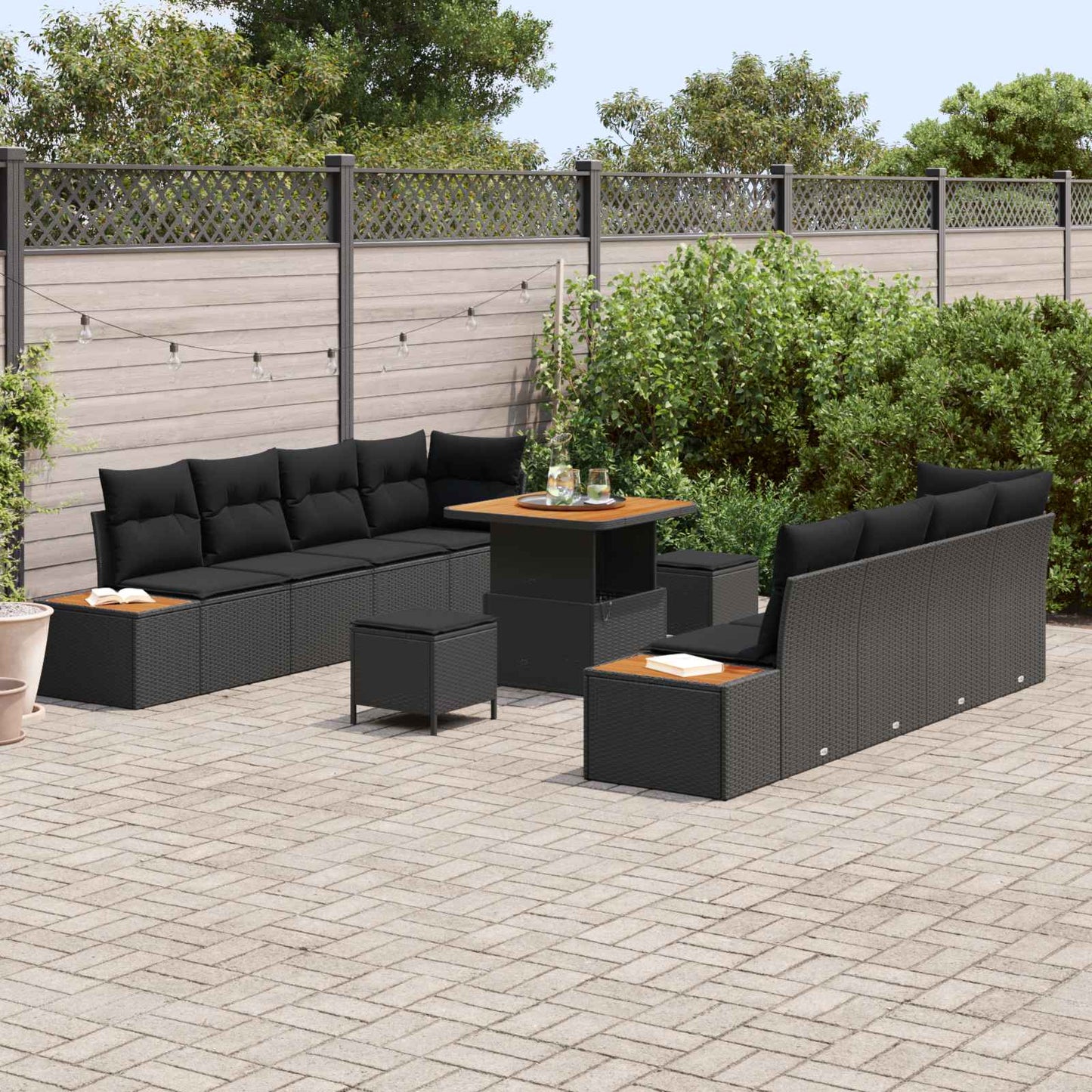 Set Divano da Giardino 11 pcs Nero polyrattan