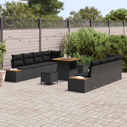 Set Divano da Giardino 11 pcs Nero polyrattan