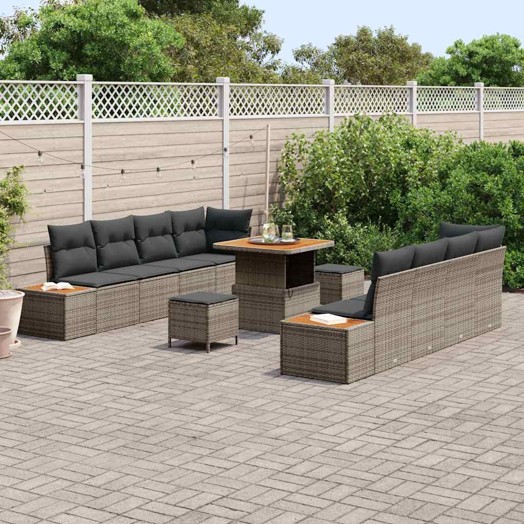 Set Divano da Giardino 11 pcs Grigio polyrattan