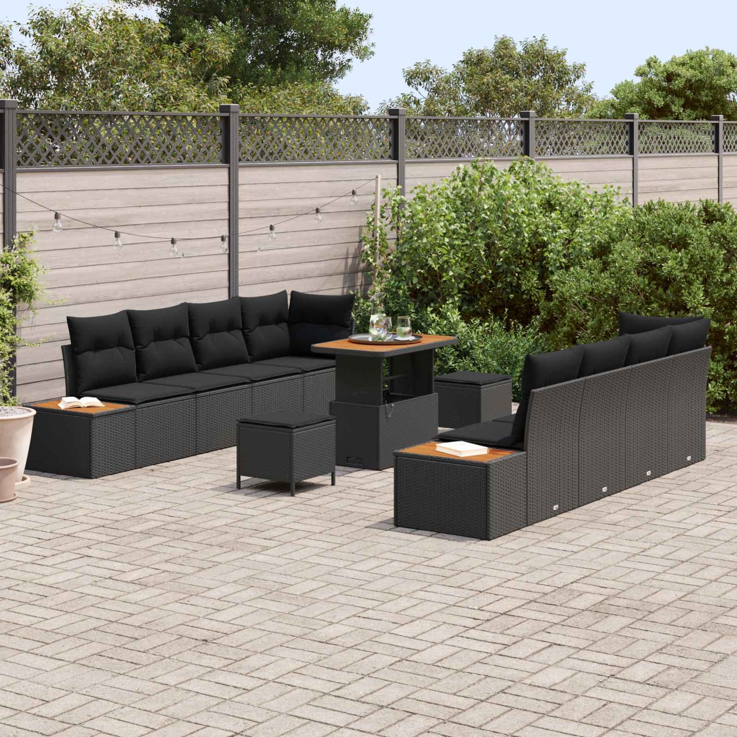 Set Divano da Giardino 11 pcs Nero polyrattan