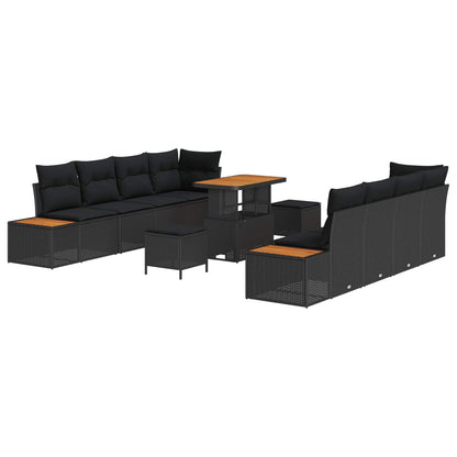 Set Divano da Giardino 11 pcs Nero polyrattan