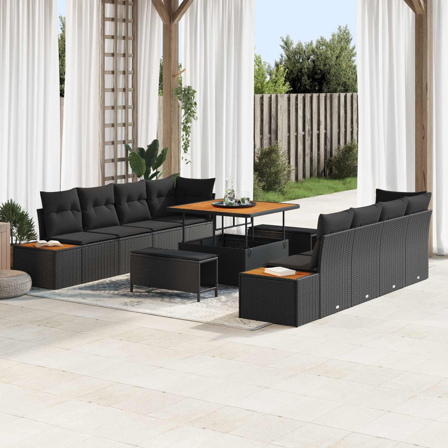 Set Divano da Giardino 11 pcs Nero polyrattan