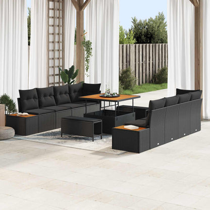 Set Divano da Giardino 11 pcs Nero polyrattan