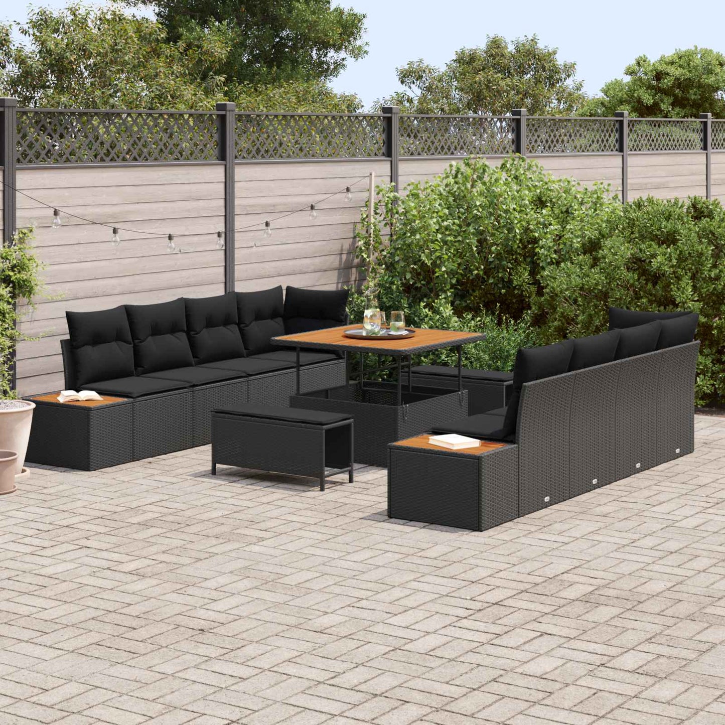 Set Divano da Giardino 11 pcs Nero polyrattan