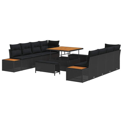 Set Divano da Giardino 11 pcs Nero polyrattan