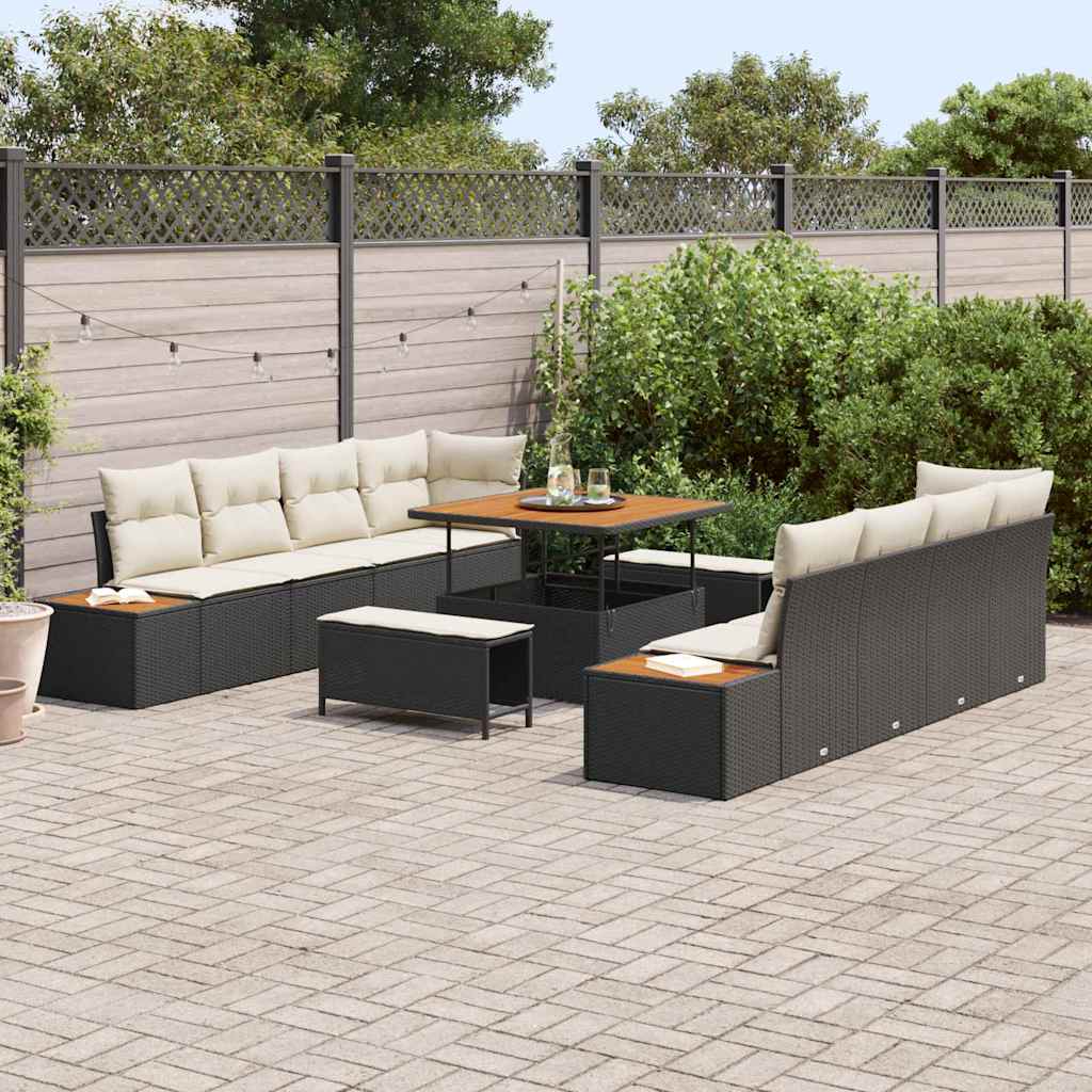 Set Divano da Giardino 11 pcs Nero polyrattan