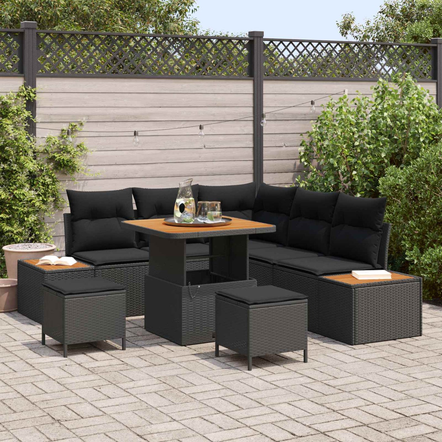 Set Divano da Giardino 8 pcs Nero polyrattan