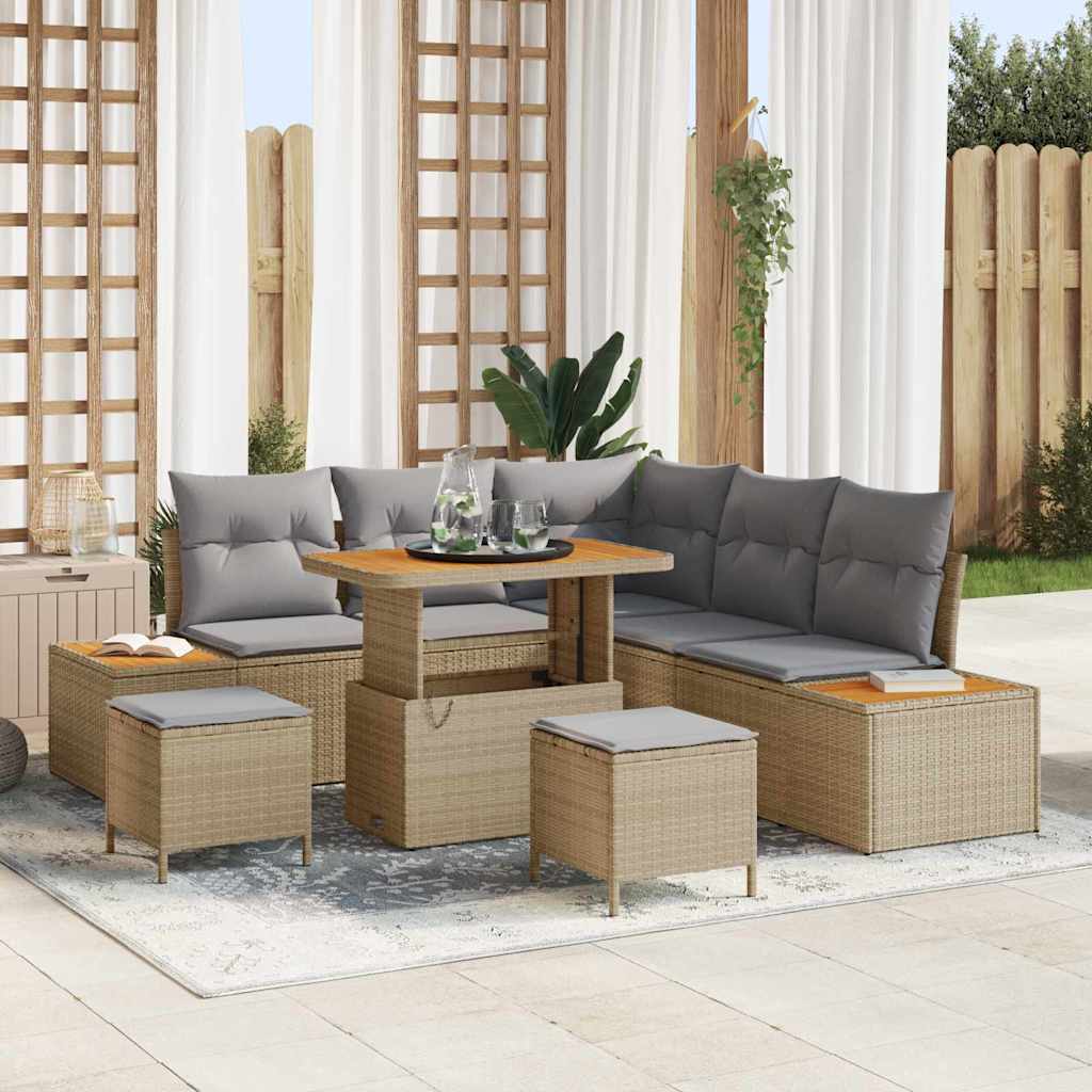 Set Divano da Giardino 8 pcs Beige polyrattan