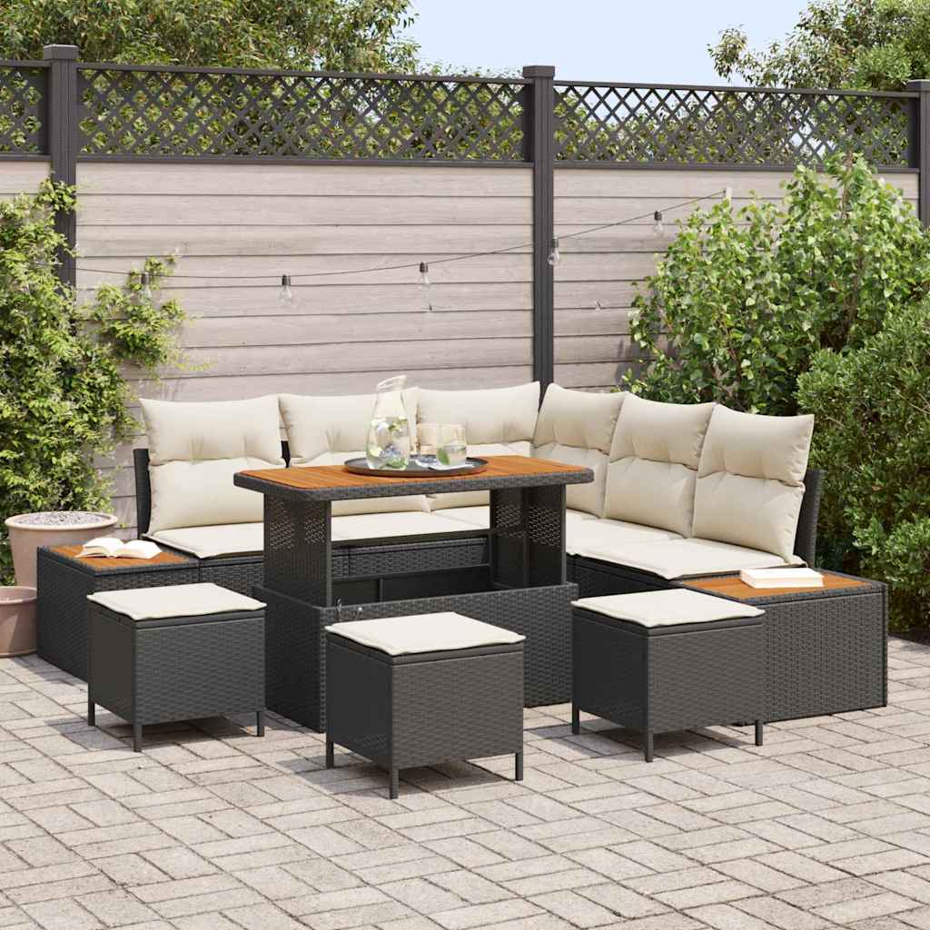 Set Divano da Giardino 9 pcs Nero polyrattan