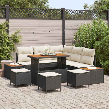 Set Divano da Giardino 9 pcs Nero polyrattan