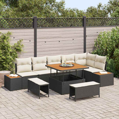 Set Divano da Giardino 9 pcs Nero polyrattan