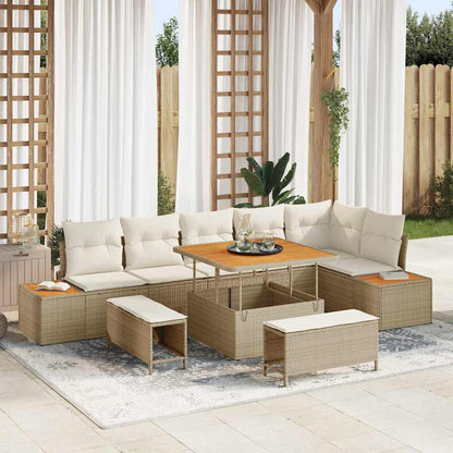 Set Divano da Giardino 9 pcs Beige polyrattan