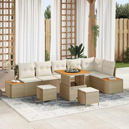 Set Divano da Giardino 9 pcs Beige polyrattan