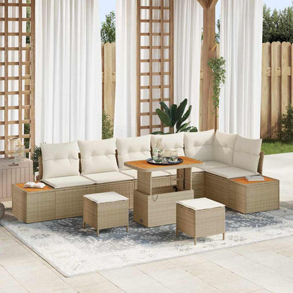 Set Divano da Giardino 9 pcs Beige polyrattan