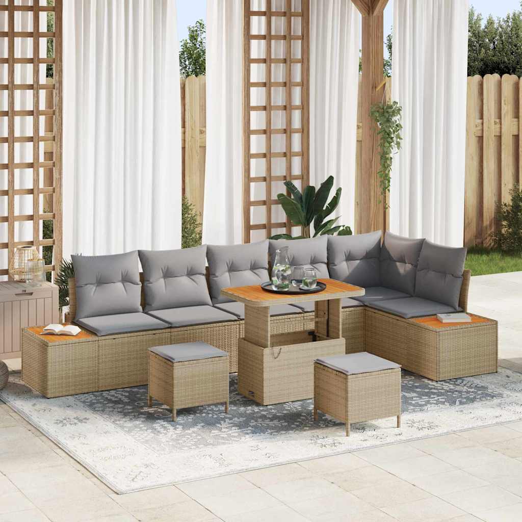 Set Divano da Giardino 9 pcs Beige polyrattan