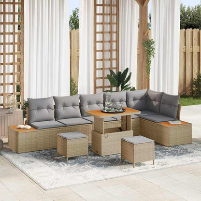 Set Divano da Giardino 9 pcs Beige polyrattan
