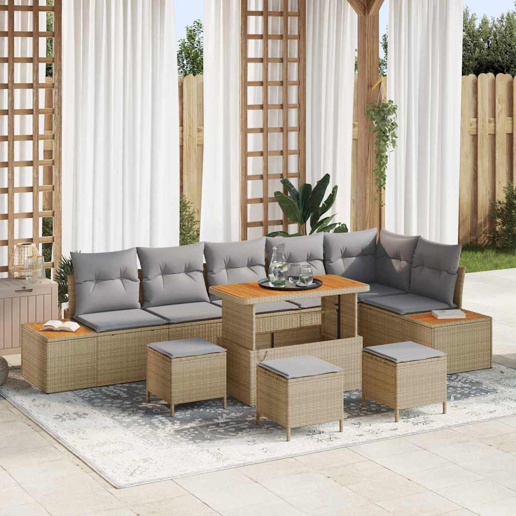 Set Divano da Giardino 10 pcs Beige polyrattan
