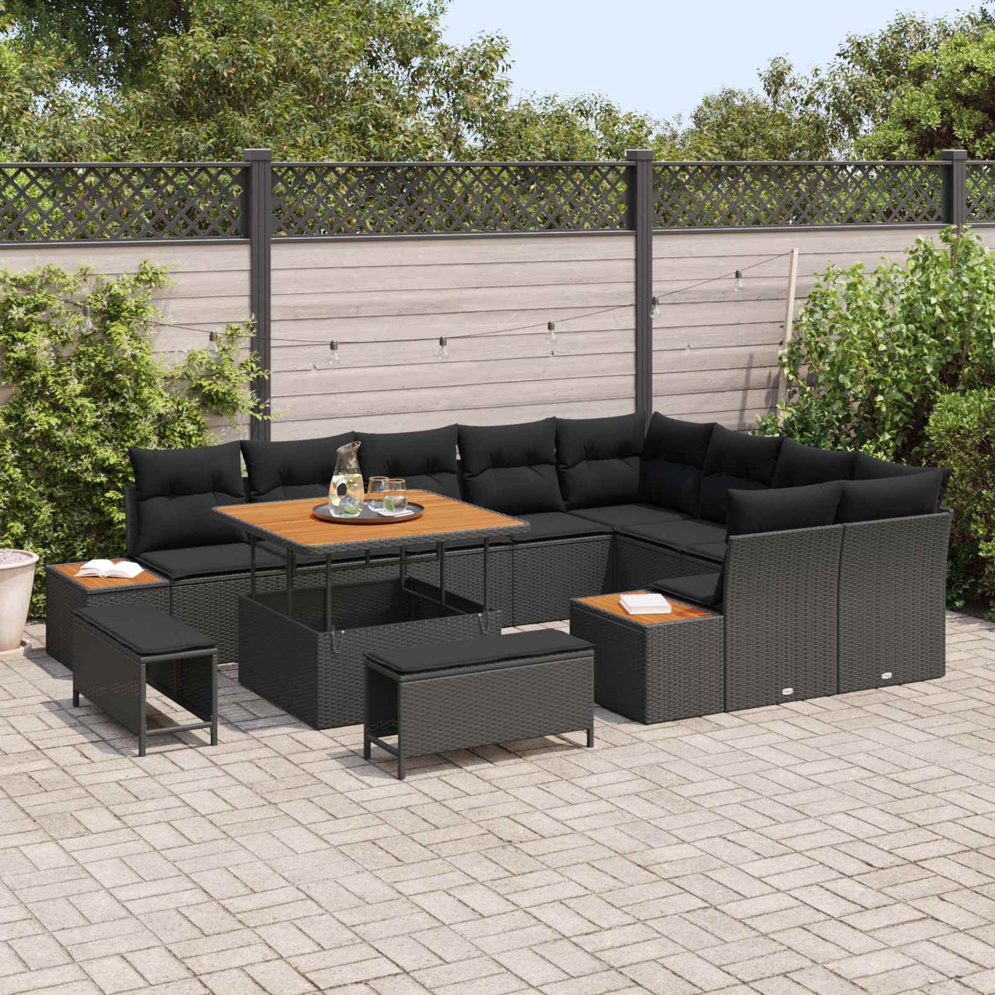 Set Divano da Giardino 12 pcs Nero polyrattan