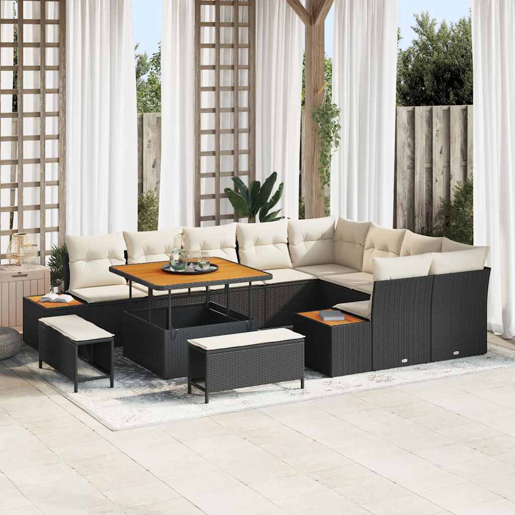 Set Divano da Giardino 12 pcs Nero polyrattan