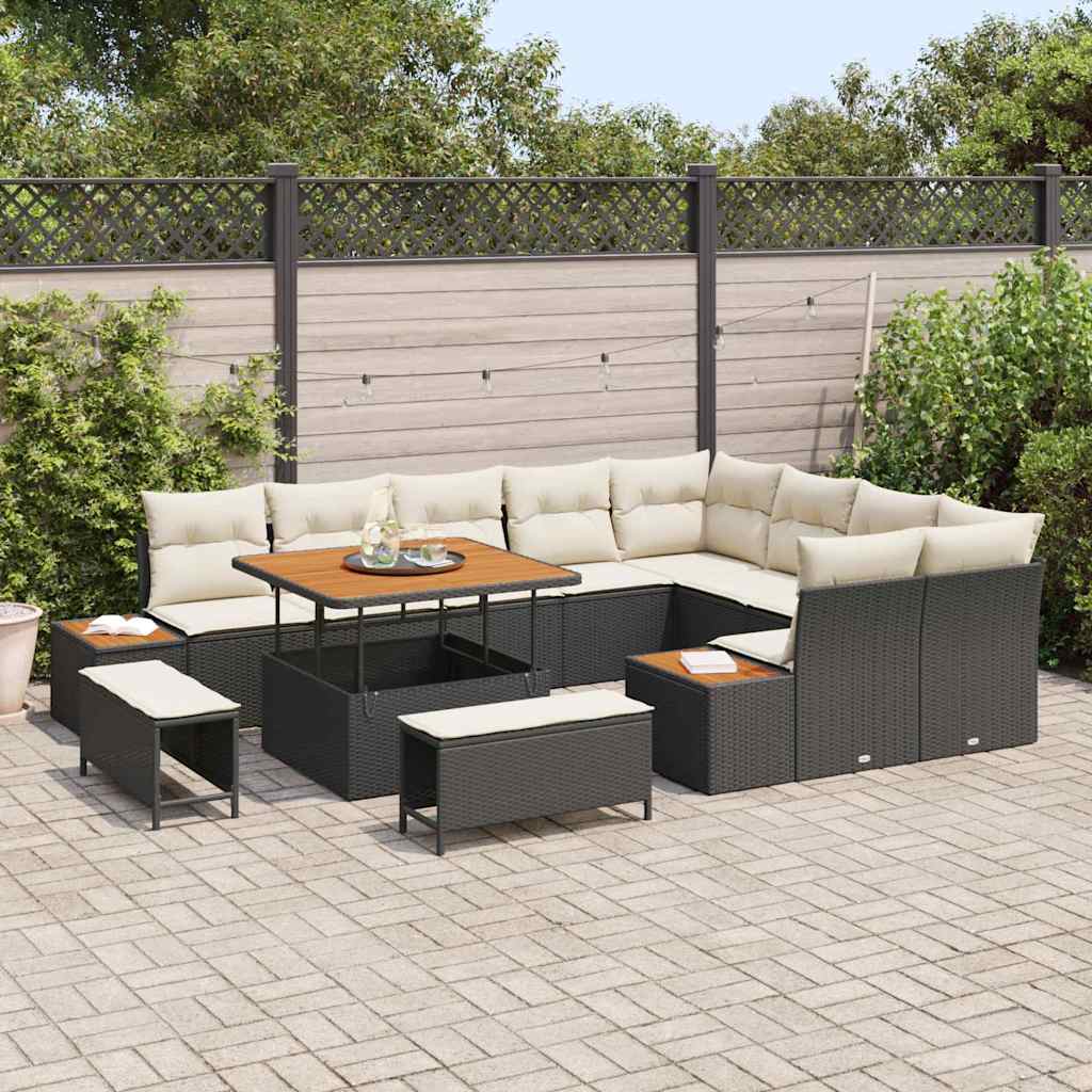 Set Divano da Giardino 12 pcs Nero polyrattan