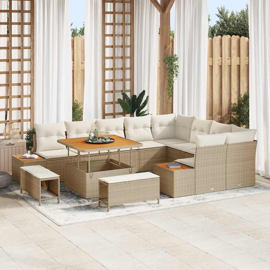 Set Divano da Giardino 12 pcs Beige polyrattan