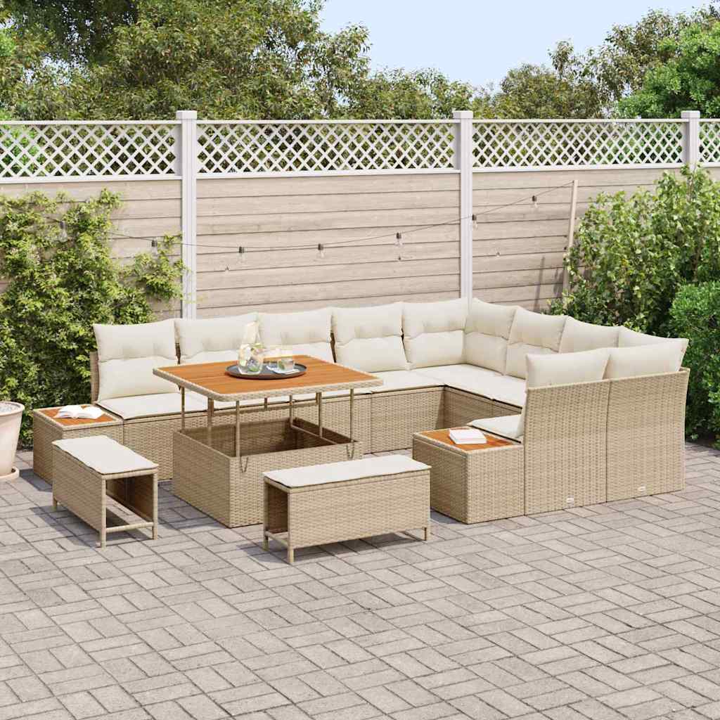 Set Divano da Giardino 12 pcs Beige polyrattan