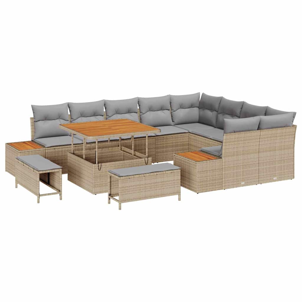 Set Divano da Giardino 12 pcs Beige polyrattan