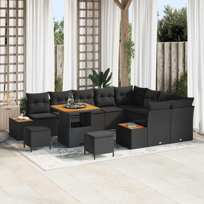 Set Divano da Giardino 12 pcs Nero polyrattan