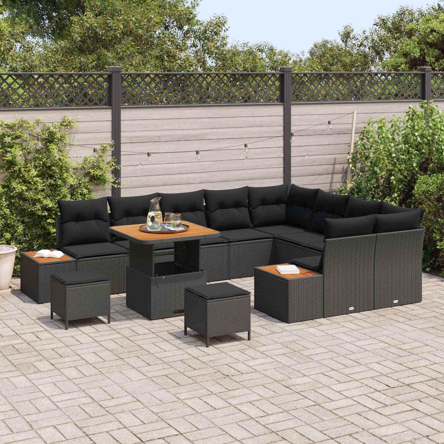 Set Divano da Giardino 12 pcs Nero polyrattan