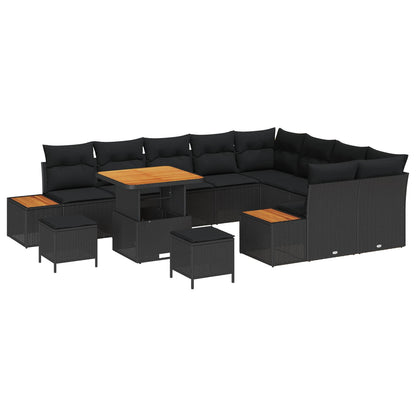 Set Divano da Giardino 12 pcs Nero polyrattan