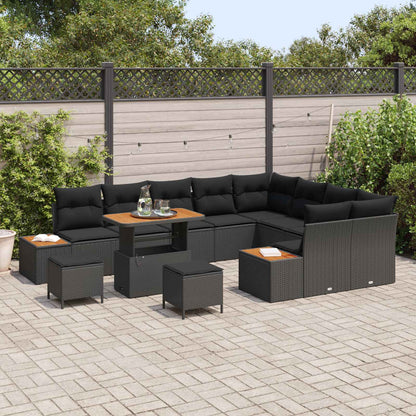 Set Divano da Giardino 12 pcs Nero polyrattan