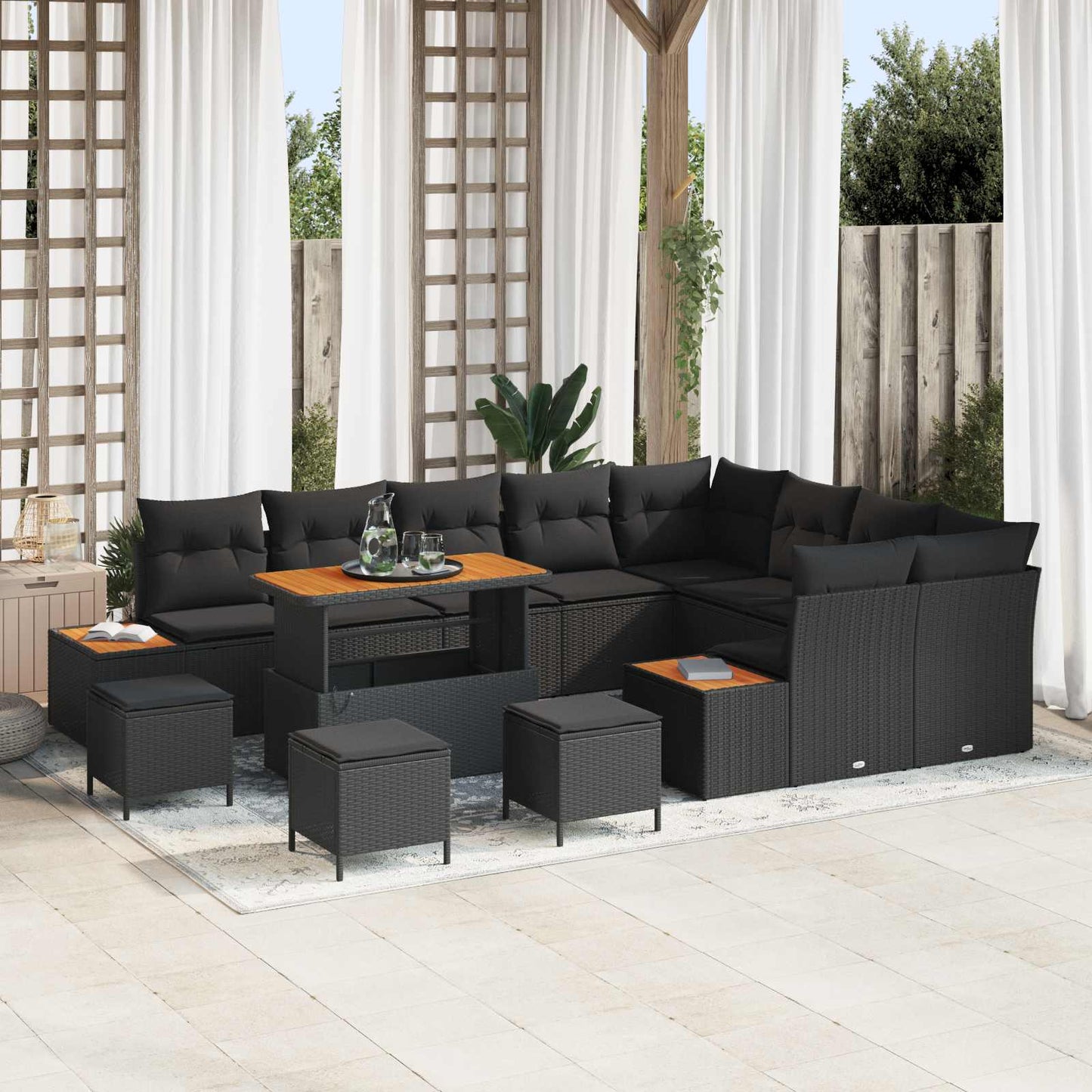 Set Divano da Giardino 13 pcs Nero polyrattan