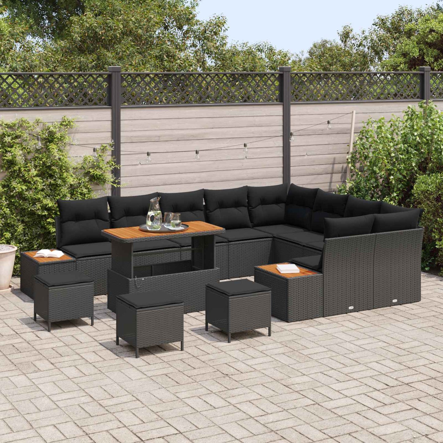 Set Divano da Giardino 13 pcs Nero polyrattan
