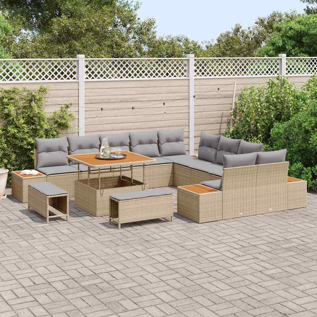 Set Divano da Giardino 13 pcs Beige polyrattan