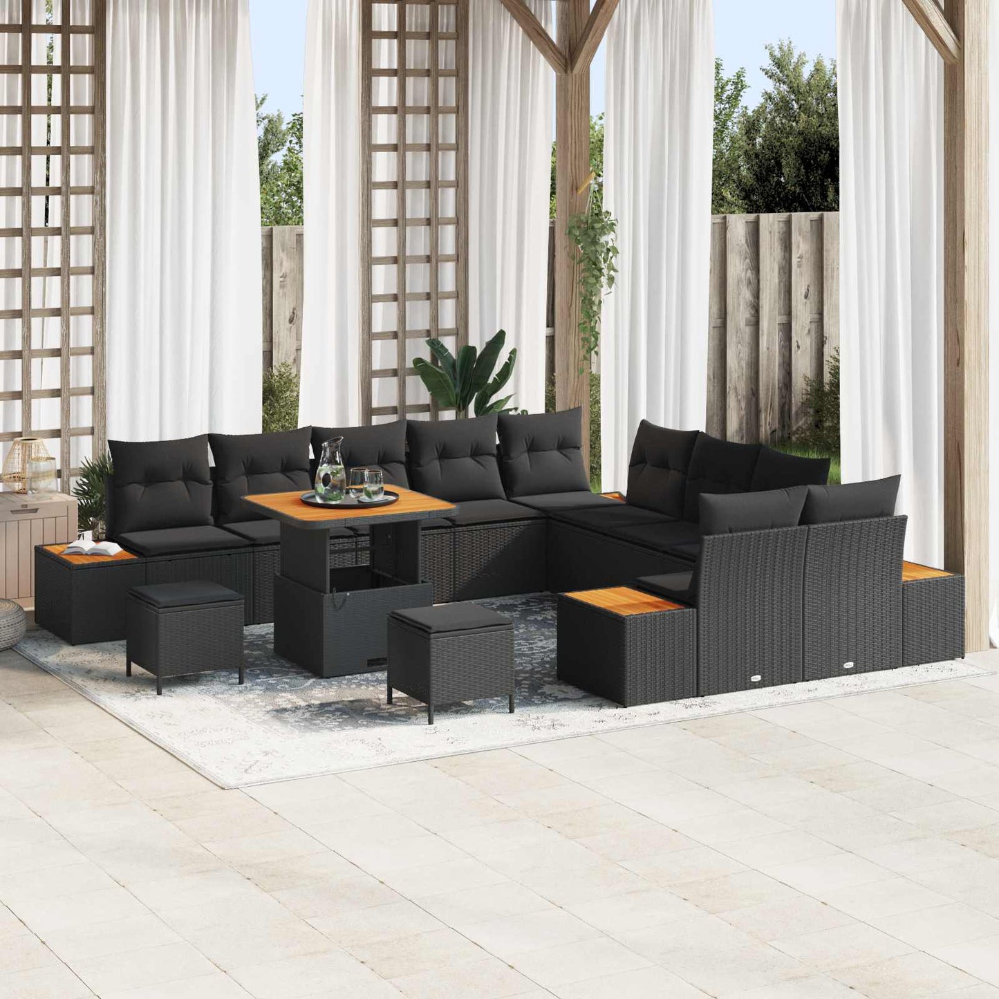 Set Divano da Giardino 13 pcs Nero polyrattan