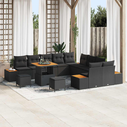 Set Divano da Giardino 13 pcs Nero polyrattan