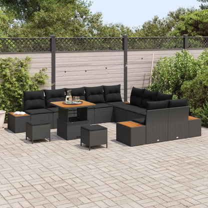Set Divano da Giardino 13 pcs Nero polyrattan