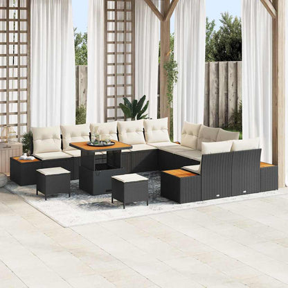 Set Divano da Giardino 13 pcs Nero polyrattan