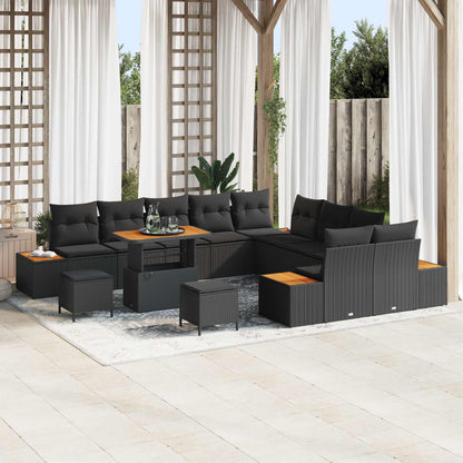 Set Divano da Giardino 13 pcs Nero polyrattan